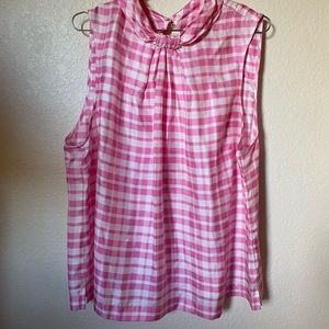 J Crew Pink and White Silk Plaid Blouse XXL